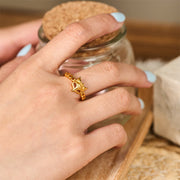 Buddha Stones 24k Gold Plated Brass Fox Coin Hollow Design Adjustable Ring - image 5