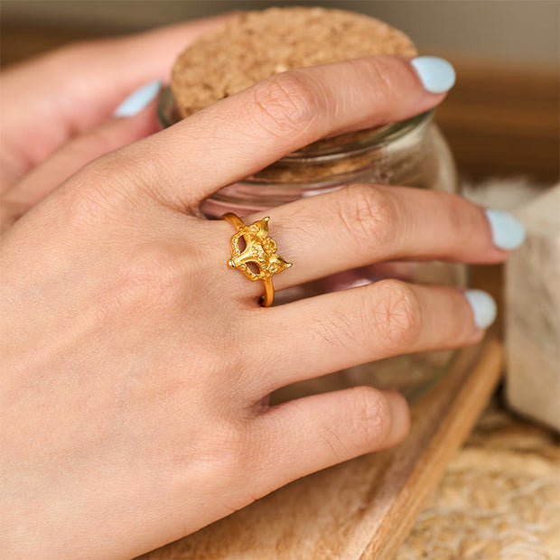 Buddha Stones Golden Fox Mask Copper Healing Ring - image 5
