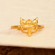 Buddha Stones Golden Fox Mask Copper Healing Ring - image 2