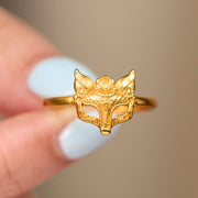 Buddha Stones Golden Fox Mask Copper Healing Ring - image 3