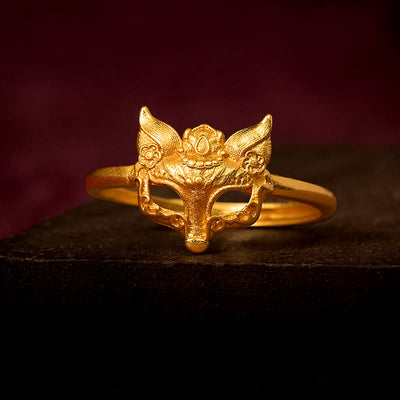 Buddha Stones Golden Fox Mask Copper Healing Ring - Adjustable - image 0