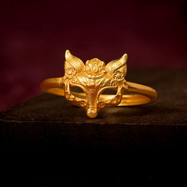 Buddha Stones Golden Fox Mask Copper Healing Ring - Adjustable - image 0