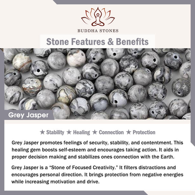 Buddha Stones Black Onyx Grey Jasper Titanium Steel Stability Leather Bracelet - image 6