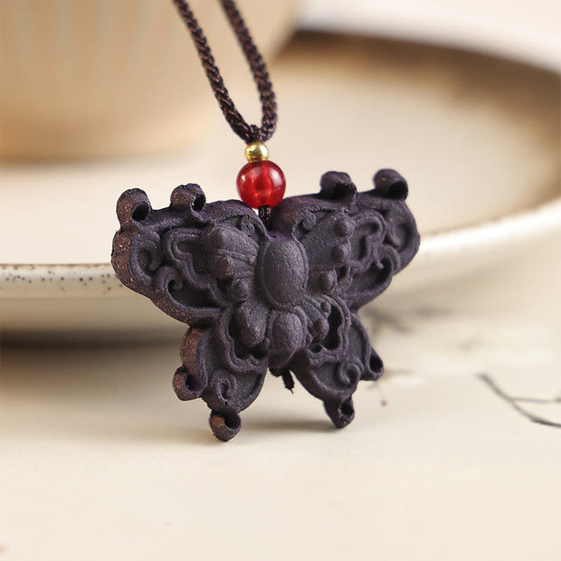 Buddha Stones Fox Mask Butterfly Taotie Peace Buckle Fortune Necklace Pendant - Hollow Carved Butterfly - image 2