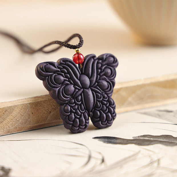 Buddha Stones Fox Mask Butterfly Taotie Peace Buckle Fortune Necklace Pendant - Relief Butterfly - image 8