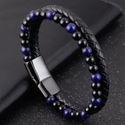 Buddha Stones Black Onyx Lazurite Titanium Steel Positive Self Care Leather Bracelet - image 9
