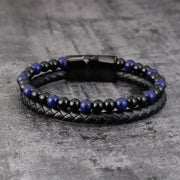 Buddha Stones Black Onyx Lazurite Titanium Steel Positive Self Care Leather Bracelet - image 1
