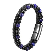 Buddha Stones Black Onyx Lazurite Titanium Steel Positive Self Care Leather Bracelet - image 10