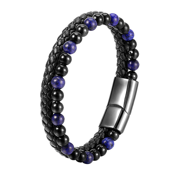 Buddha Stones Black Onyx Lazurite Titanium Steel Positive Self Care Leather Bracelet - image 10