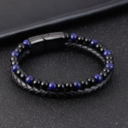 Buddha Stones Black Onyx Lazurite Titanium Steel Positive Self Care Leather Bracelet - image 3