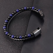 Buddha Stones Black Onyx Lazurite Titanium Steel Positive Self Care Leather Bracelet - image 12