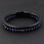 Buddha Stones Black Onyx Lazurite Titanium Steel Positive Self Care Leather Bracelet - image 11