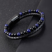Buddha Stones Black Onyx Lazurite Titanium Steel Positive Self Care Leather Bracelet - image 4