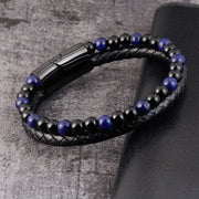 Buddha Stones Black Onyx Lazurite Titanium Steel Positive Self Care Leather Bracelet - image 2