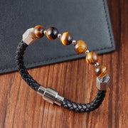 Buddha Stones Tiger Eye Titanium Steel Courage Balance Leather Bracelet - Tiger Eye(Wrist Circumference: 18-19cm) - image 0