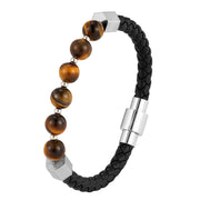 Buddha Stones Tiger Eye Titanium Steel Courage Balance Leather Bracelet - image 8