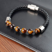 Buddha Stones Tiger Eye Titanium Steel Courage Balance Leather Bracelet - image 4