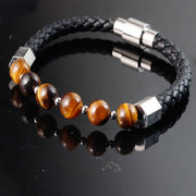 Buddha Stones Tiger Eye Titanium Steel Courage Balance Leather Bracelet - image 2