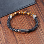 Buddha Stones Tiger Eye Titanium Steel Courage Balance Leather Bracelet - image 1