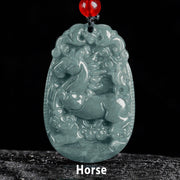 Buddha Stones Chinese Zodiac Jade Year of the Horse Luck Rope Necklace Pendant - image 1