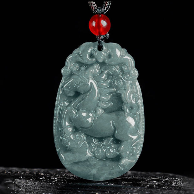 Buddha Stones Chinese Zodiac Jade Year of the Horse Luck Rope Necklace Pendant - Horse - image 0
