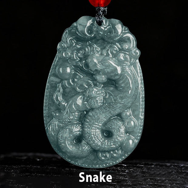 Buddha Stones Chinese Zodiac Jade Year of the Horse Luck Rope Necklace Pendant - Snake - image 15