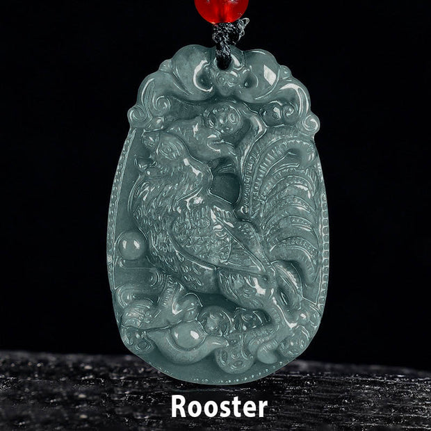 Buddha Stones Chinese Zodiac Jade Year of the Horse Luck Rope Necklace Pendant - Rooster - image 18