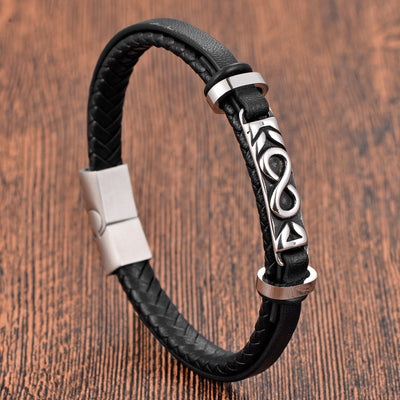 Buddha Stones Titanium Steel Balance Strengthen Leather Bracelet - Double Layer(Wrist Circumference: 18-19cm) - image 0