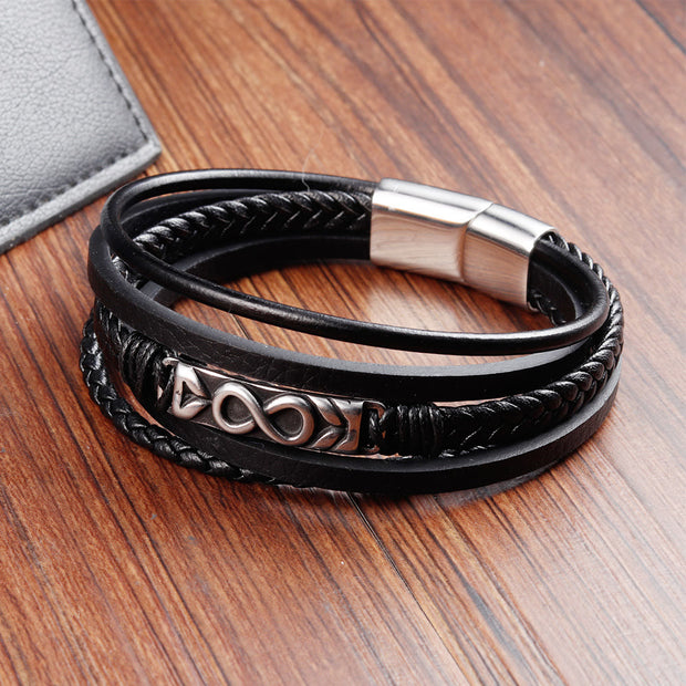 Buddha Stones Titanium Steel Balance Multi-Layered Leather Figure-Eight Bracelet - image 9