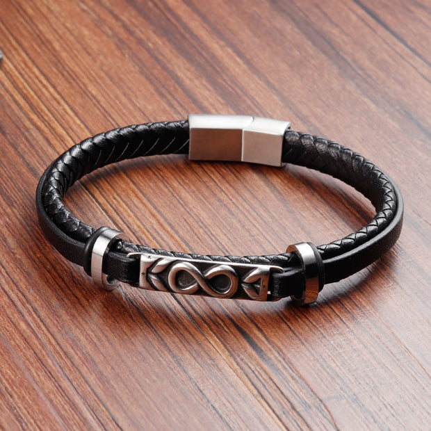 Buddha Stones Titanium Steel Balance Multi-Layered Leather Figure-Eight Bracelet - image 2