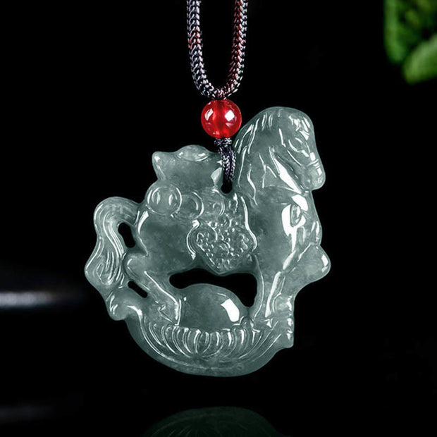 Buddha Stones Year of the Horse Jade Ingot Luck Prosperity Rope Necklace Pendant - Horse - image 0