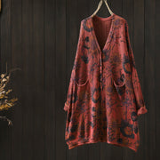 Buddha Stones Sunflower Mid-length Buttons Women's Long Sleeve Knitted Cardigan Sweater With Pockets - Red - US4-8/10，UK/AU8-12/14，EU36-40/42 (F) - image 12