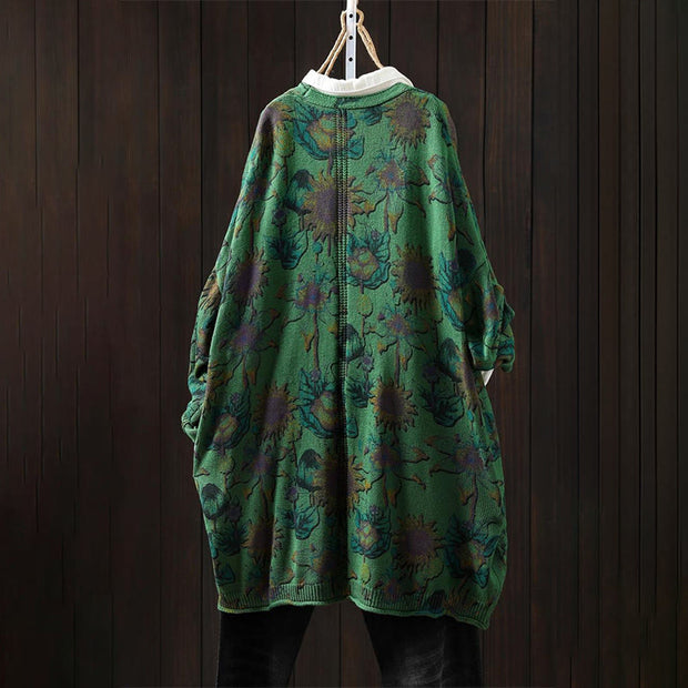 Buddha Stones Sunflower Mid-length Buttons Women's Long Sleeve Knitted Cardigan Sweater With Pockets - image 2