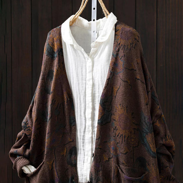 Buddha Stones Sunflower Mid-length Buttons Women's Long Sleeve Knitted Cardigan Sweater With Pockets - image 22