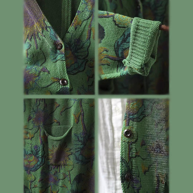 Buddha Stones Sunflower Mid-length Buttons Women's Long Sleeve Knitted Cardigan Sweater With Pockets - image 11