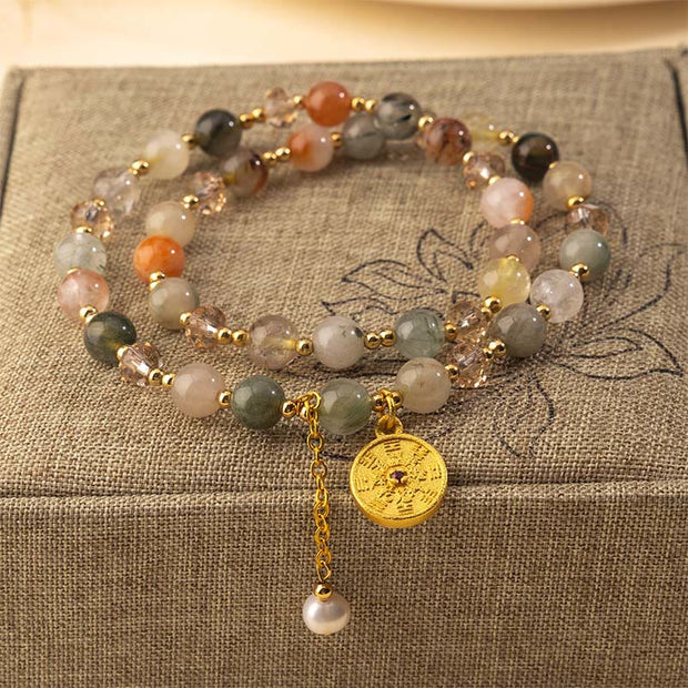 Buddha Stones Colorful Rutilated Quartz Copper Auspiciousness Double-layered Bracelet - Rutilated Quartz(Wrist Circumference:17cm) - image 0