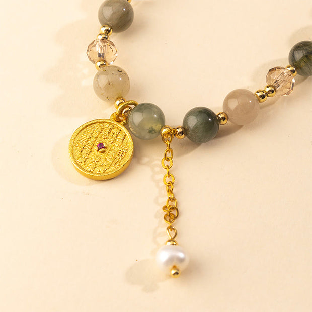 Buddha Stones Colorful Rutilated Quartz Copper Auspiciousness Double-layered Bracelet - image 3