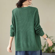 Buddha Stones Fall Floral Decorative Pocket Pattern Knitted Cotton Women's Long Sleeve Sweater - image 1