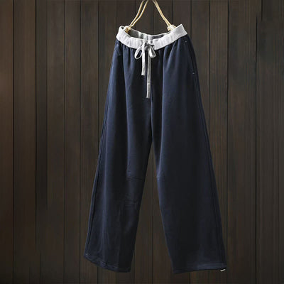 Buddha Stones Fall Solid Color-Blocked Women's Cotton Pants With Pockets - SteelBlue - US4，UK/AU8，EU36 (L) - image 0