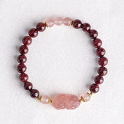 Buddha Stones Garnet Rose Quartz Strawberry Quartz Pixiu Lucky Bracelet - image 2