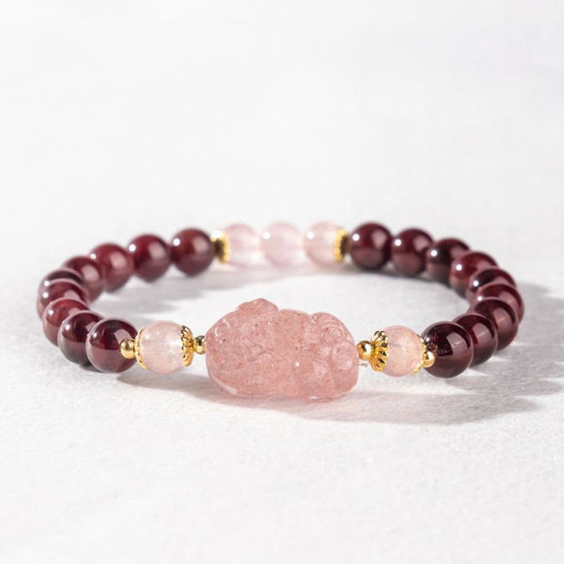 Buddha Stones Garnet Rose Quartz Strawberry Quartz Pixiu Lucky Bracelet - image 3