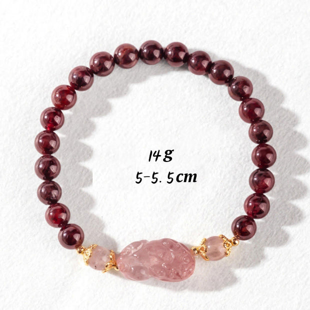 Buddha Stones Garnet Rose Quartz Strawberry Quartz Pixiu Lucky Bracelet - Garnet Strawberry Quartz(Wrist Circumference: 16-17cm) - image 9