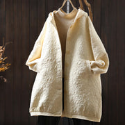 Buddha Stones Fall Buttons Long Sleeve Mid-length Jacquard Cotton Women's Jacket With Pockets - Cornsilk - US12，UK/AU16，EU44 (XL) - image 13