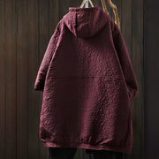 Buddha Stones Fall Buttons Long Sleeve Mid-length Jacquard Cotton Women's Jacket With Pockets - image 2