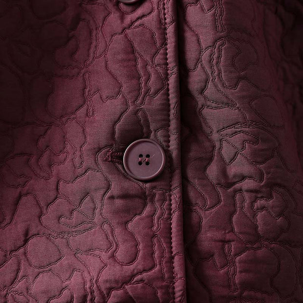 Buddha Stones Fall Buttons Long Sleeve Mid-length Jacquard Cotton Women's Jacket With Pockets - image 7