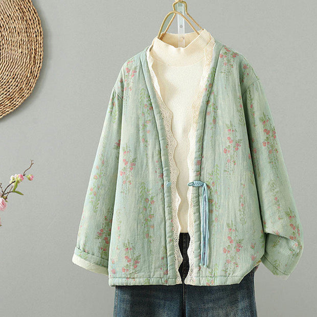 Buddha Stones Winter Lace Patchwork Long Sleeve Cotton Women's Thermal Jacket With Pockets - image 16