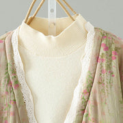 Buddha Stones Winter Lace Patchwork Long Sleeve Cotton Women's Thermal Jacket With Pockets - image 4