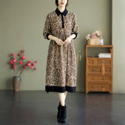 Buddha Stones Ethnic Printed Drawstring Long Sleeve Cotton Midi Dress With Pockets - SaddleBrown - US8-10，UK/AU12-14，EU40-42 (2XL) - image 18