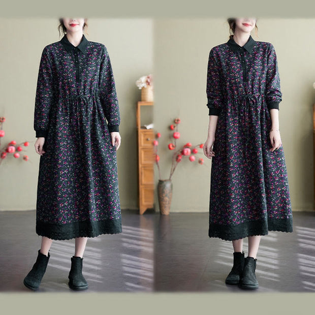 Buddha Stones Ethnic Printed Drawstring Long Sleeve Cotton Midi Dress With Pockets - image 28