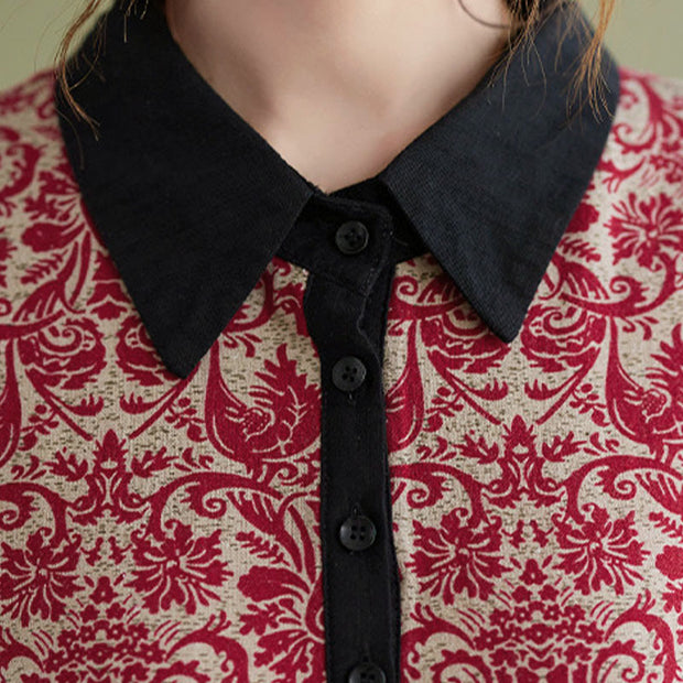 Buddha Stones Ethnic Printed Drawstring Long Sleeve Cotton Midi Dress With Pockets - image 11